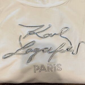 Karl Lagerfeld Cream Tee with Silver Script